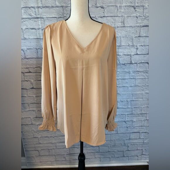 Funlingo Tops - Chic Beige V-Neck Blouse